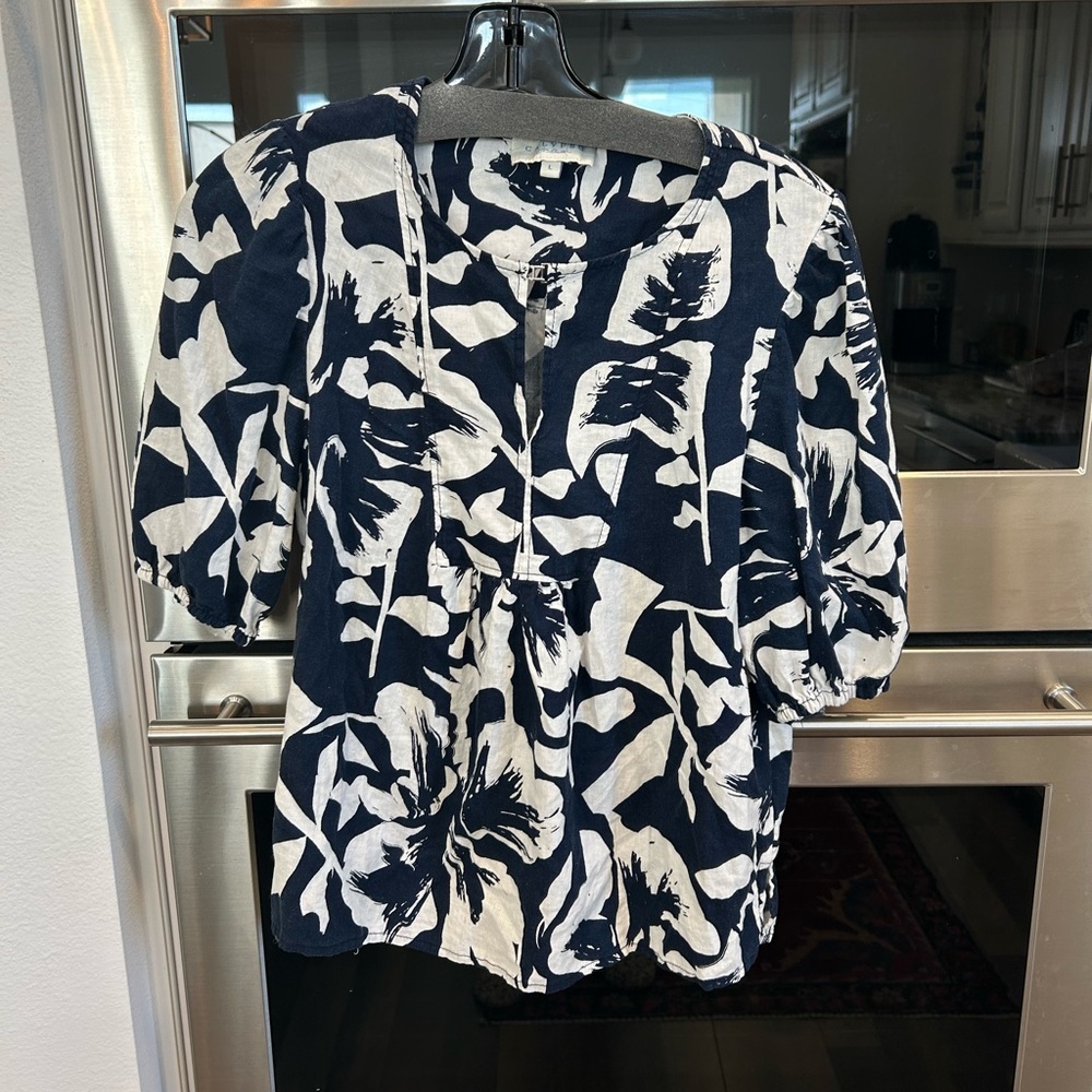 Calypso St. Barth tropical Blouse L faint stain GUC